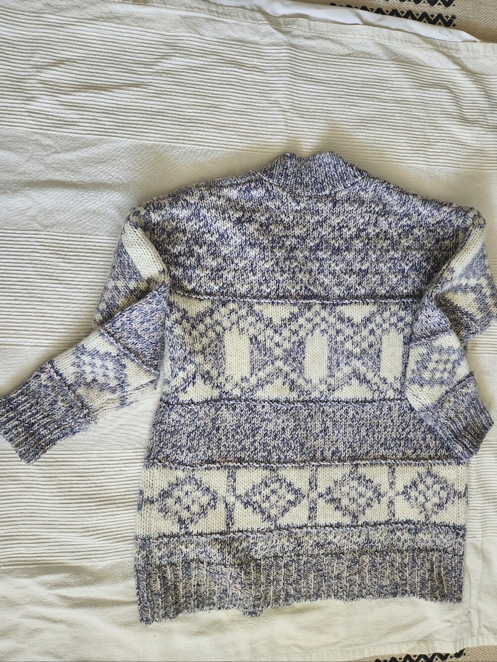 Fair Isle Chunky Knitted Cardigan Cream Purple Violet Fits Size XS S SM - Picture 5 of 10